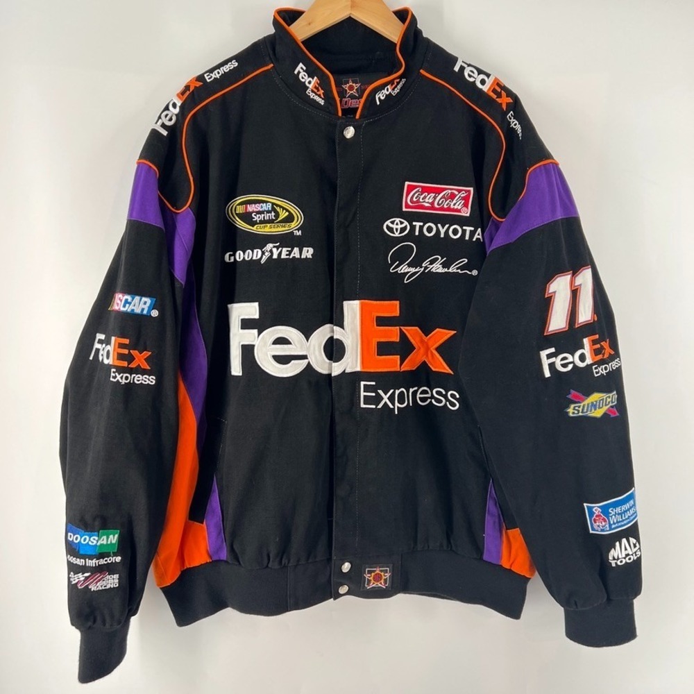 VTG JH Design Denny Hamlin 11 FedEx NASCAR Racing Jacket 2XL Twill Embroidered